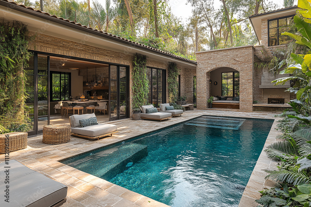 Fototapeta premium Luxurious Backyard Oasis Featuring a Stunning Pool