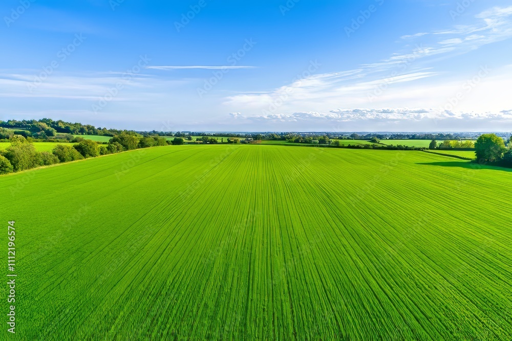 Obraz premium The field at sunset seen from the sky. Agricultural landscape photographed by a drone. Airborne view of farming.