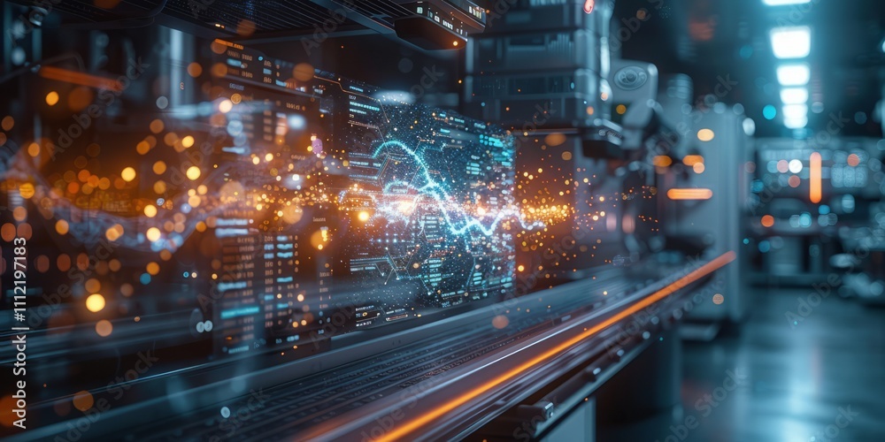 Futuristic laboratory with glowing data streams, holographic analytics, and advanced technology Futuristic laboratory with glowing data streams, holographic analytics, and advanced technology