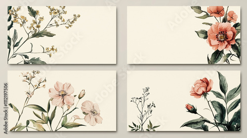 Whimsical Watercolor Vintage Postcards with Floral Illustrations and Room for Personal Text on the Side photo