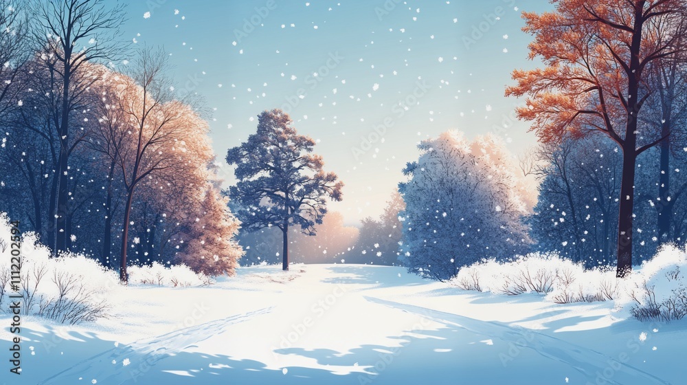 Naklejka premium winter landscape with trees and snow in winter