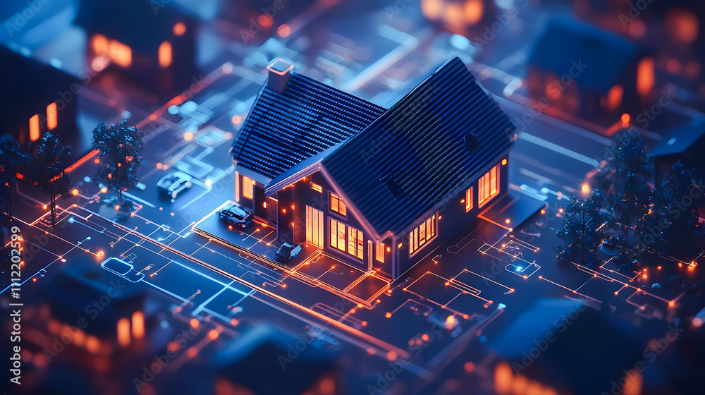 Obraz premium The concept of the Internet of Things with an image of a smart home, featuring various connected devices and appliances AI