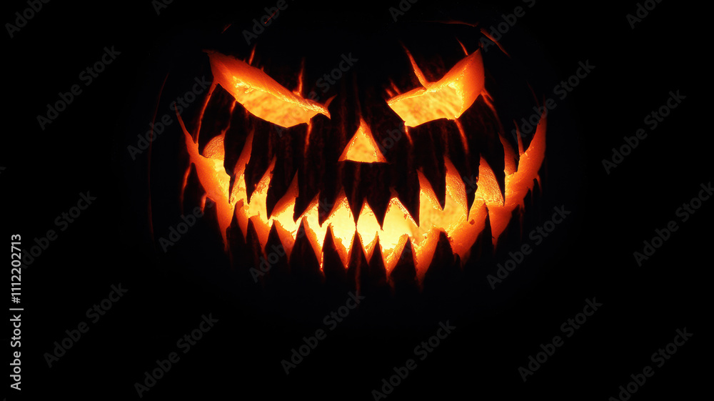 Fanged jack-o'-lantern isolated in the dark. Fanged jack-o'-lantern isolated in the dark.