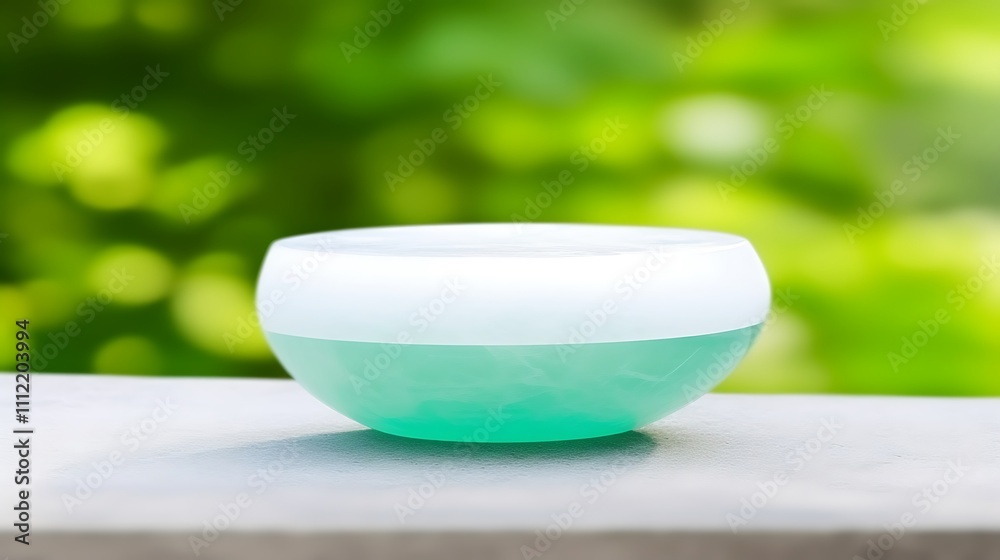 Teal and White Container Sits on a White Surface Teal and White Container Sits on a White Surface