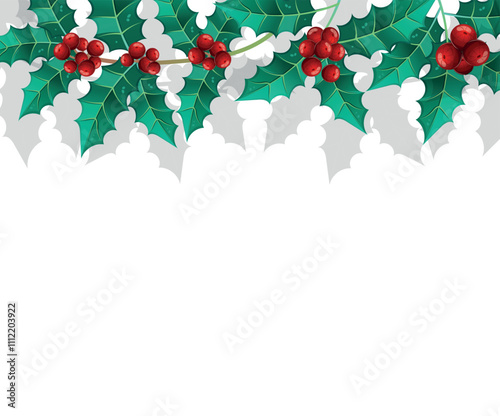 Border with Holly red berries. Christmas decoration. Vector illustration.