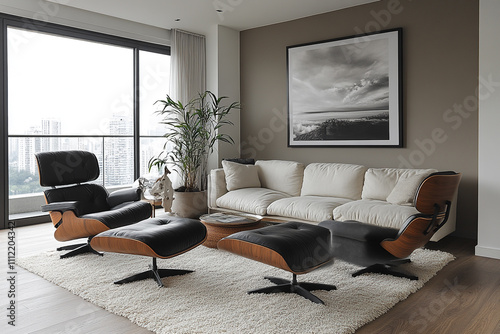 Modern Living Room with Eames Chairs and Sofa photo