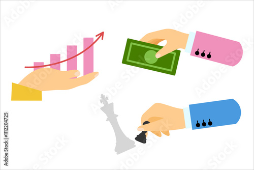 Company takeover, buying enough stocks. Vector simple color flat illustration.
