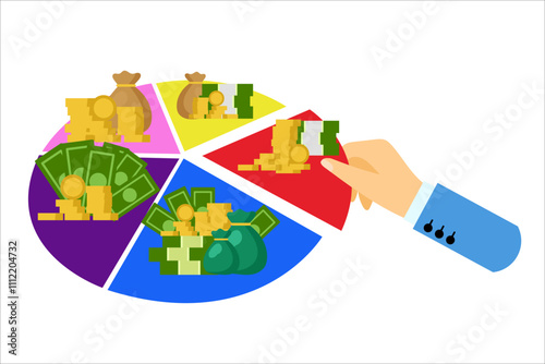 Earnings per share. Hand with per share. Vector simple color flat illustration.