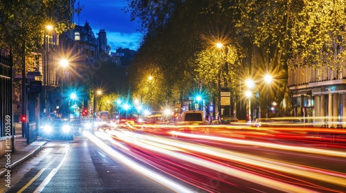 Night Cityscape: Vibrant Lights and City Traffic