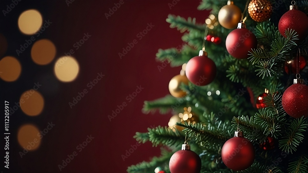 Obraz premium christmas tree decoration. Christmas tree With Ornament and Bokeh Lights Background