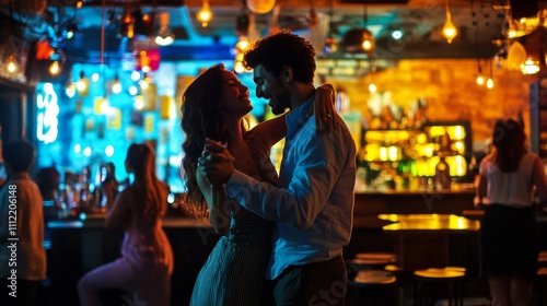 Couple Dancing in a Vibrant Nightclub