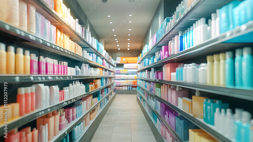 The health and beauty aisle in a supermarket offering a range of skincare products - wellness items and personal care essentials The health and beauty aisle in a supermarket offering a range of skincare products - wellness items and personal care essentials