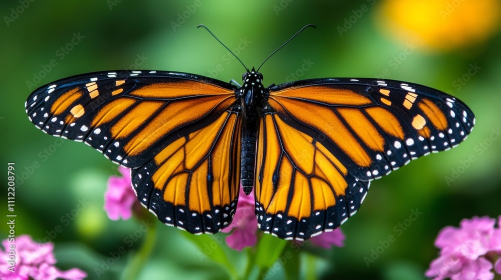 Fototapeta premium Monarch Butterfly Wings Open on Flowers
