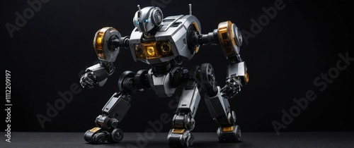 A playful, futuristic toy robot on a black background for creative gifting ideas