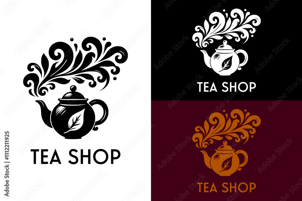 kettle, teapot, tea shop logo, leaves, illustration, vector, logo design kettle, teapot, tea shop logo, leaves, illustration, vector, logo design