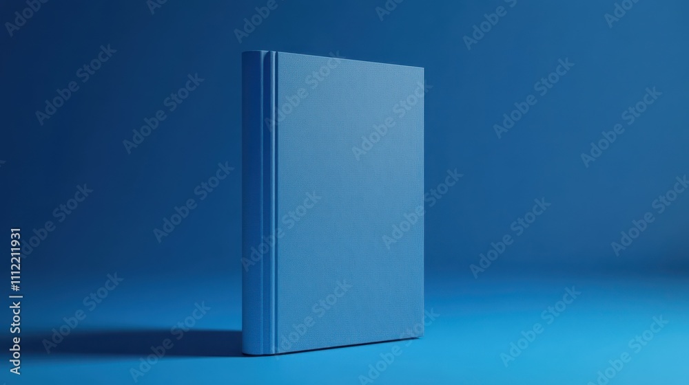 Blue hardcover book mockup standing on a blue background. Blue hardcover book mockup standing on a blue background.