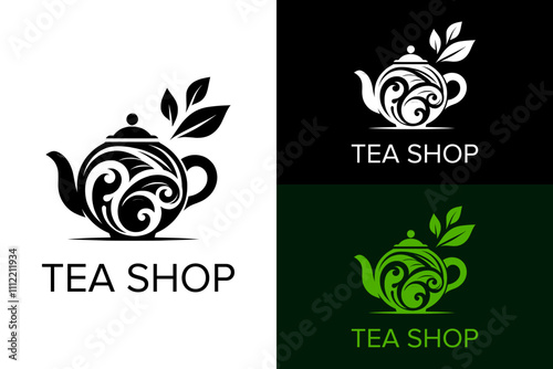 kettle, teapot vector, leaf, art, tea shop logo, drinks, illustration, logo design