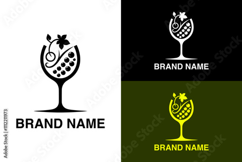 wine glass smoothies juices grapes leaves bar drinks brand logo design vector
