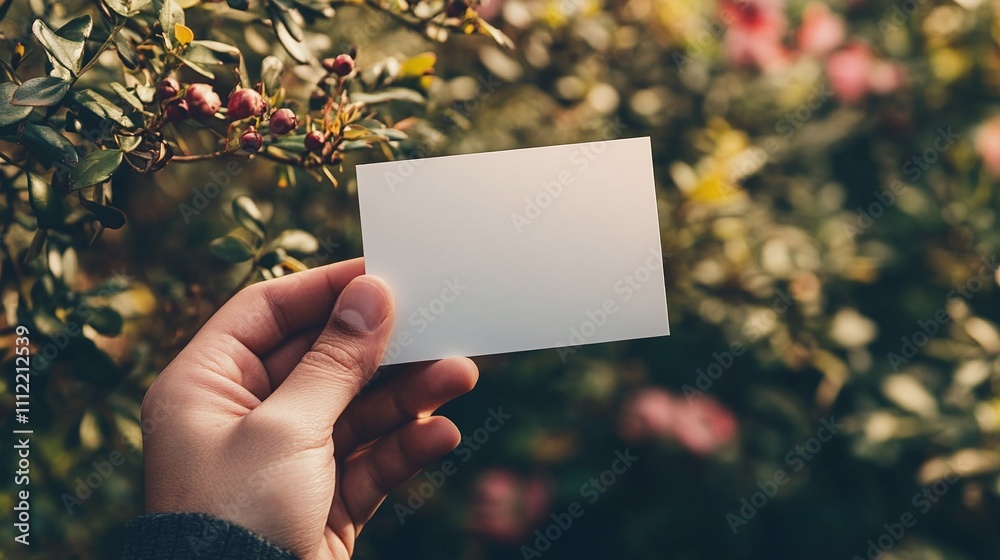 hand holding blank transparent business card/ mockup/template hand holding blank transparent business card/ mockup/template