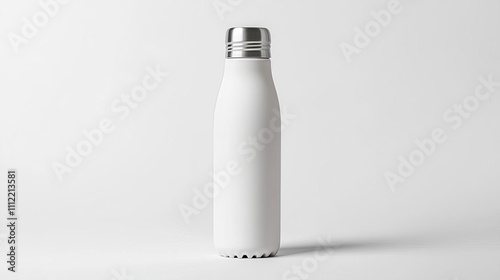 White Insulated Stainless Steel Water Bottle on Gray Background