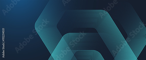Digital hexagonal blue abstract background. Digital futuristic technology concept with hexagons. Geometric stripe line art design for poster, brochure, cover, banner, website, header