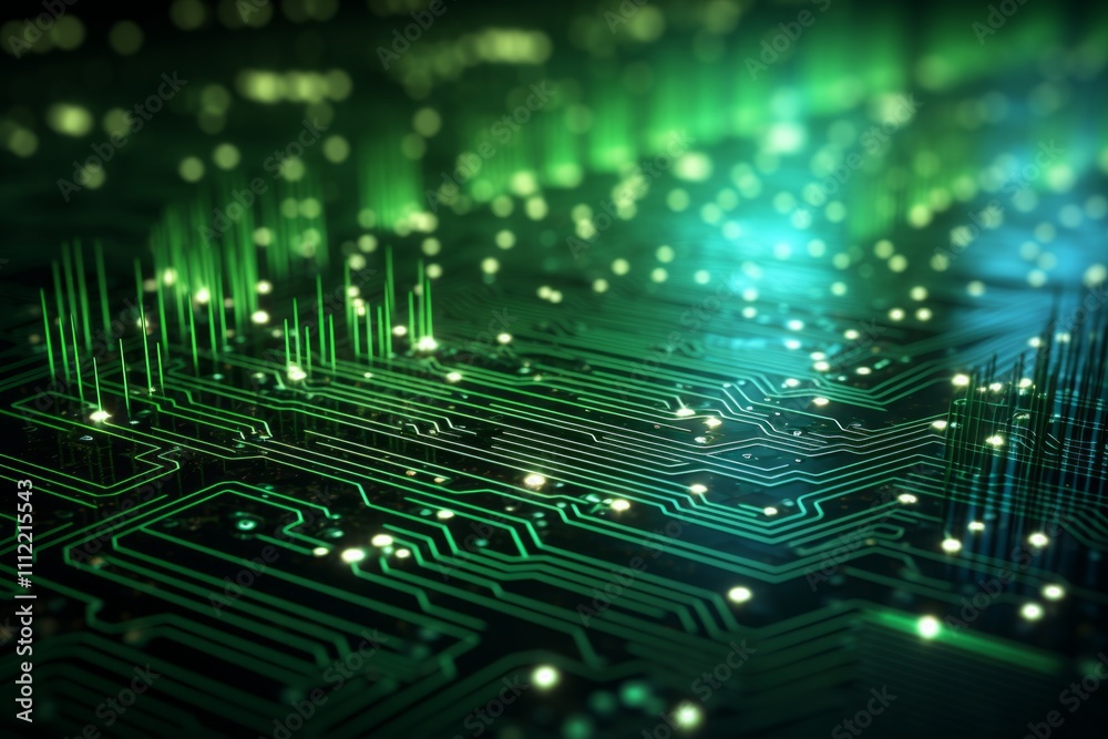 Complex electronic pathways illuminate a futuristic circuit board, symbolizing the flow of information in the digital age Complex electronic pathways illuminate a futuristic circuit board, symbolizing the flow of information in the digital age