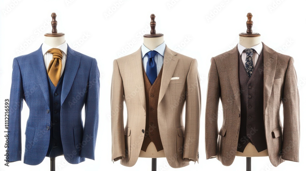 Beige and blue suite on mannequin isolated on white background Beige and blue suite on mannequin isolated on white background