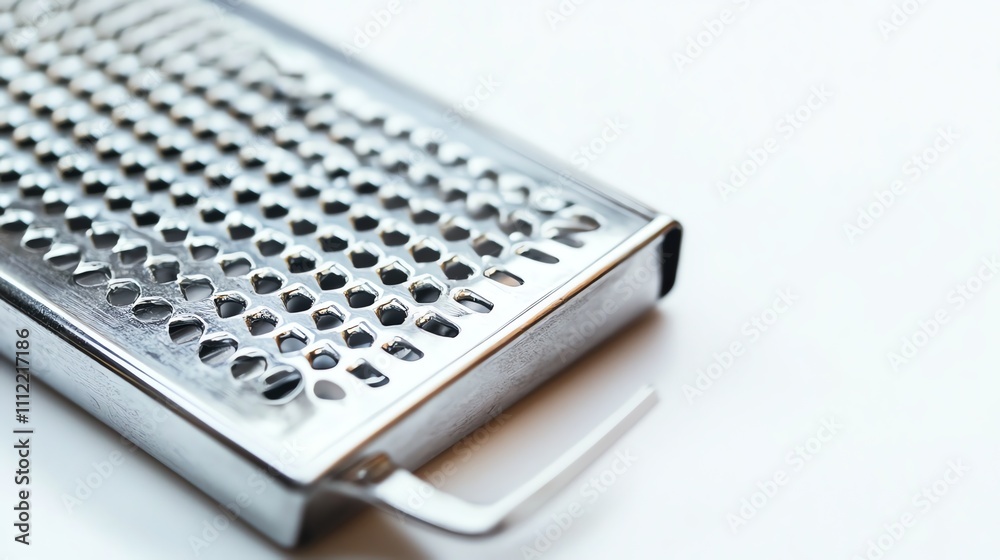 A silver grater on a white background. A silver grater on a white background.
