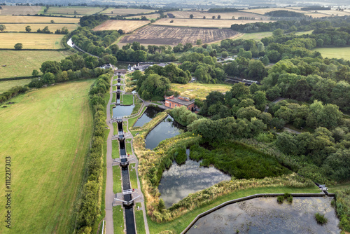 Aerial view of Foxton Locks and the Grand Union Canal, Leicestershire, England