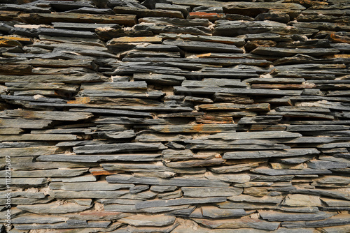 Close up of the wall of Paiwan People's Slate House in Taiwan Scenic Area of China Ethnic Museum