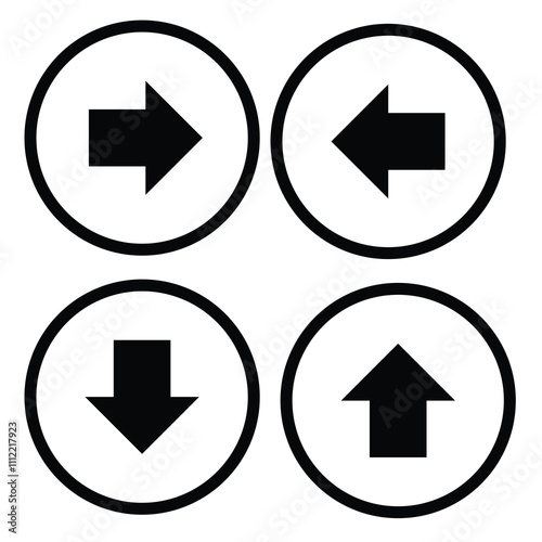 Cute cartoon arrow buttons right left up and down black icons