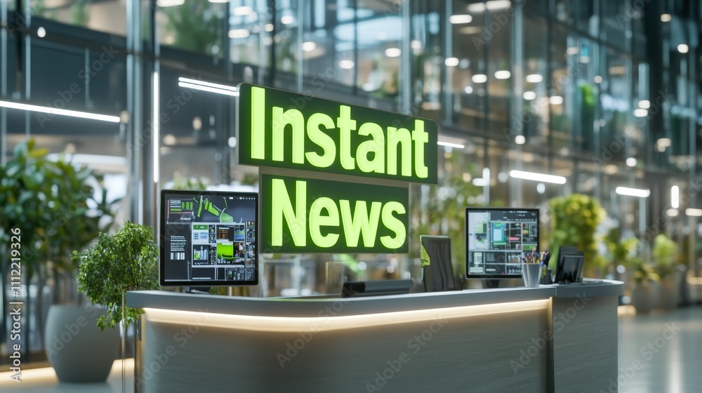 Fototapeta premium High-tech news desk with glowing text 