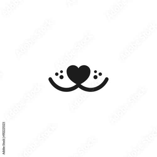 Pet face with smile and heart. Simple minimal vector drawing.