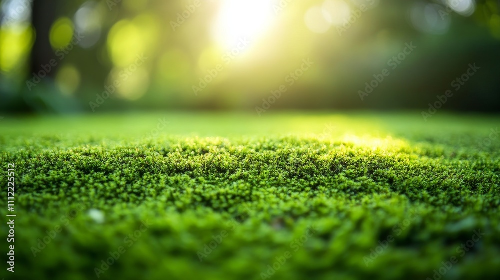 Naklejka premium Lush Green Moss Carpet Bathed In Sunlight