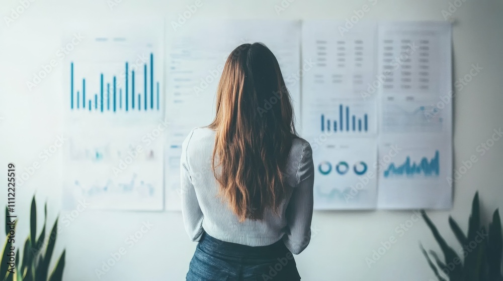 young woman standing by a whiteboard explaining charts and graphs modern office environment soft natural lighting young woman standing by a whiteboard explaining charts and graphs modern office environment soft natural lighting