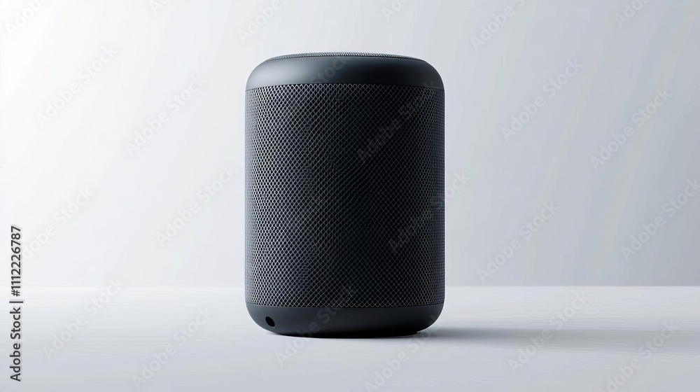 Matte Black Smart Speaker on a Grey Background