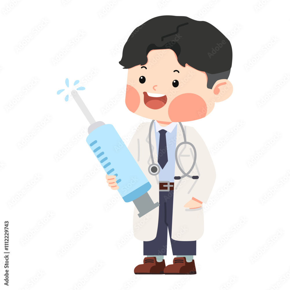 Doctor man holding medical injection syringe Doctor man holding medical injection syringe