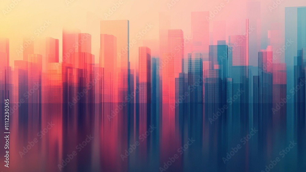 Abstract Cityscape Sunset Modern Buildings Skyline Reflection Abstract Cityscape Sunset Modern Buildings Skyline Reflection