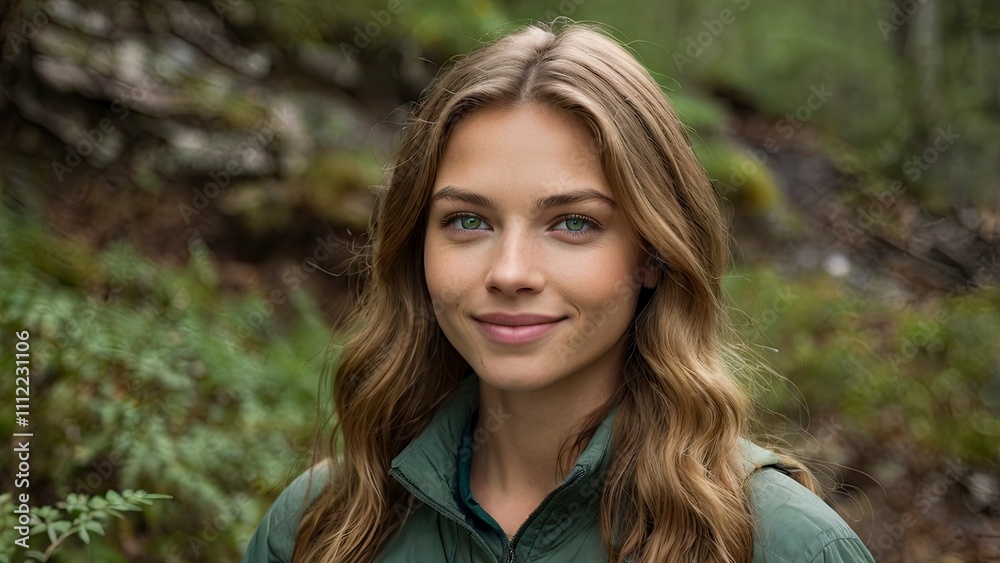 Fototapeta premium portrait of a woman,closeup_of_a_young_caucasian_woman_with_green