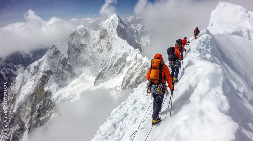 Majestic Mountain Climbers Conquer Snowy Peak Majestic Mountain Climbers Conquer Snowy Peak