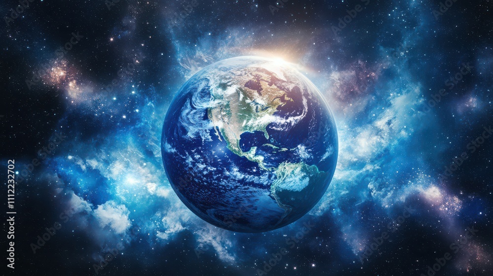 Fototapeta premium Cinematic shot of planet earth globe clouds and space background.