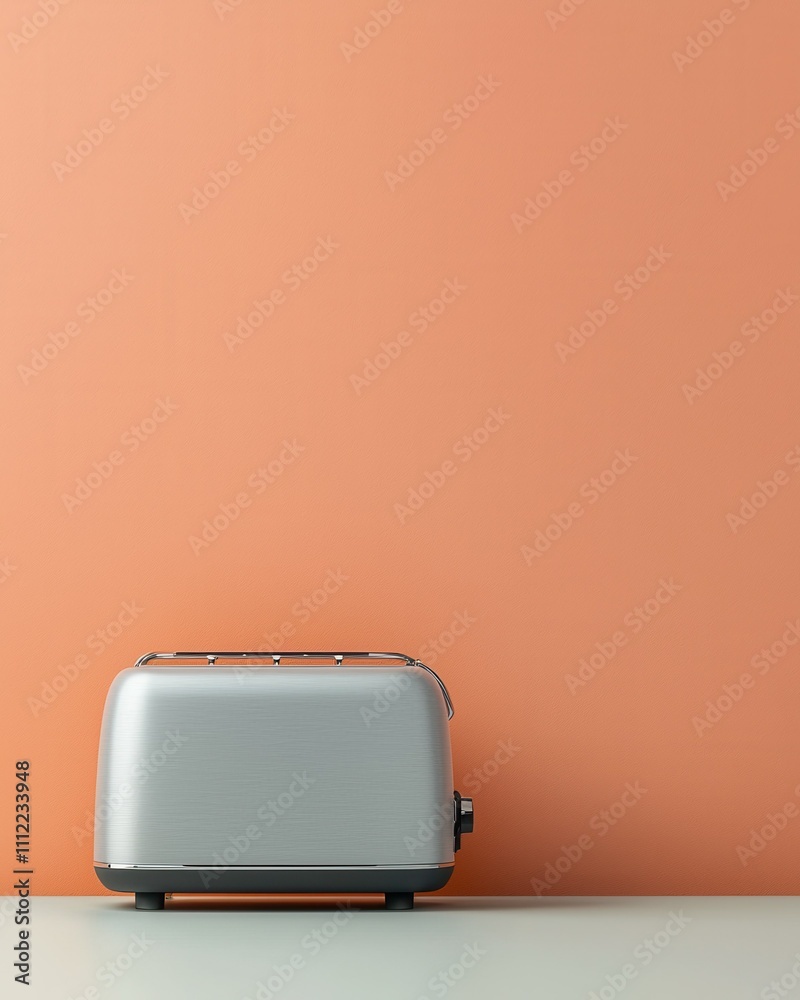 Modern Silver Toaster on Peach Background Kitchen Appliance Minimalist Design Modern Silver Toaster on Peach Background Kitchen Appliance Minimalist Design