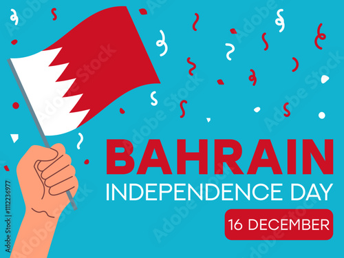 bahrain independence day 16 december, bahrain flag in hand. Greeting card, poster, banner template	
