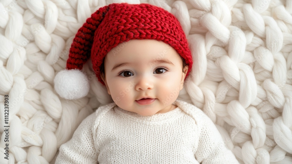 Adorable Baby in Santa Hat Christmas New Year Winter Adorable Baby in Santa Hat Christmas New Year Winter