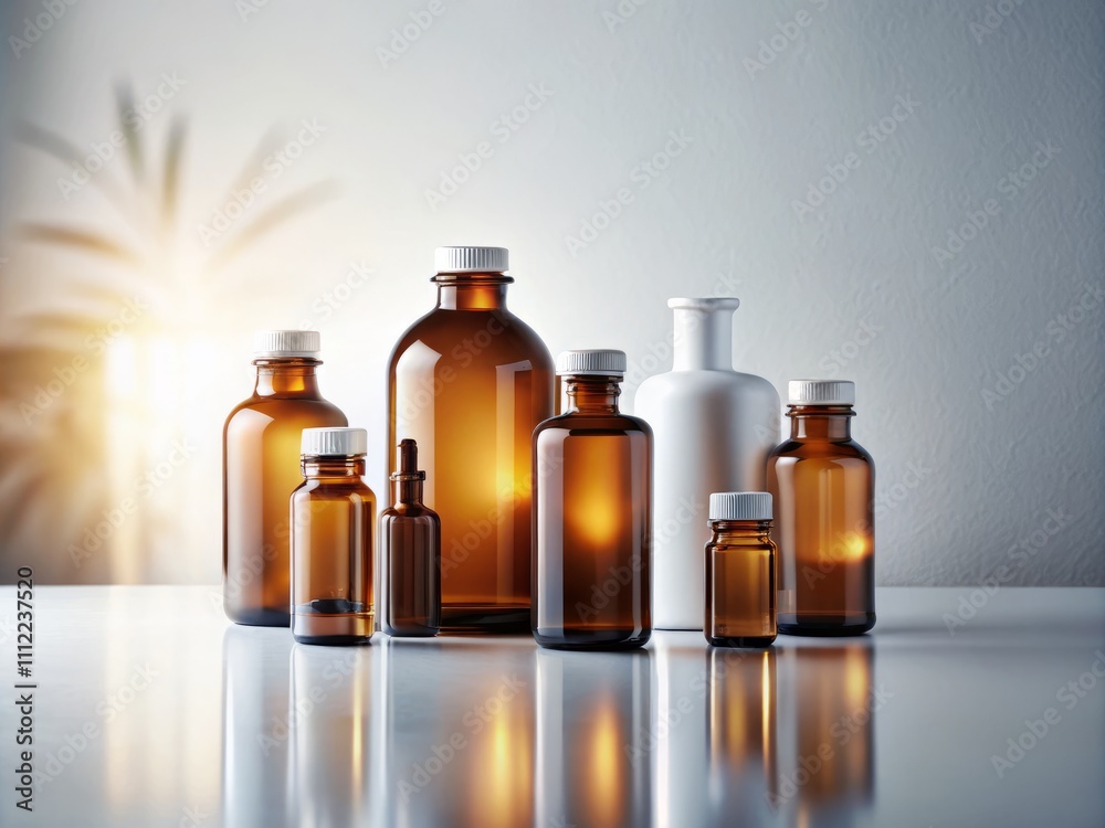 Customizable Medicine Bottles Displayed in a Minimalist Style with Soft Lighting and Clean Background for Modern Healthcare Solutions Customizable Medicine Bottles Displayed in a Minimalist Style with Soft Lighting and Clean Background for Modern Healthcare Solutions