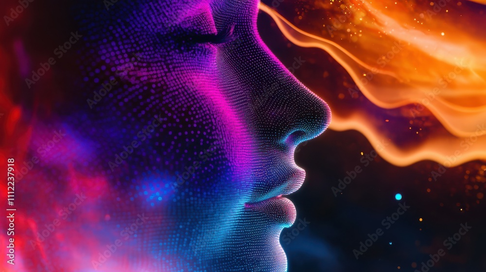 Exploring the technology of AI voice deepfake represented through vibrant voice waves and abstract facial features in a digital landscape Exploring the technology of AI voice deepfake represented through vibrant voice waves and abstract facial features in a digital landscape