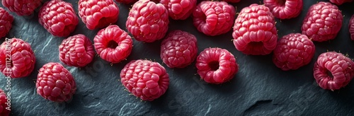 Panel kuchenny z motywem Vibrant close-up of fresh raspberries on dark slate background food photography high detail nature's bounty