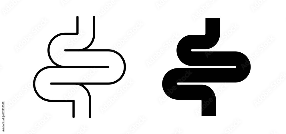 Intestines icons in black filled and outlined style Intestines icons in black filled and outlined style