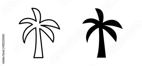 Palm tree icons in black filled and outlined style