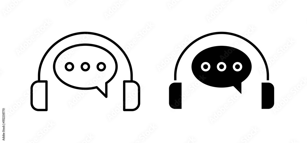 Customer service icons in black filled and outlined style